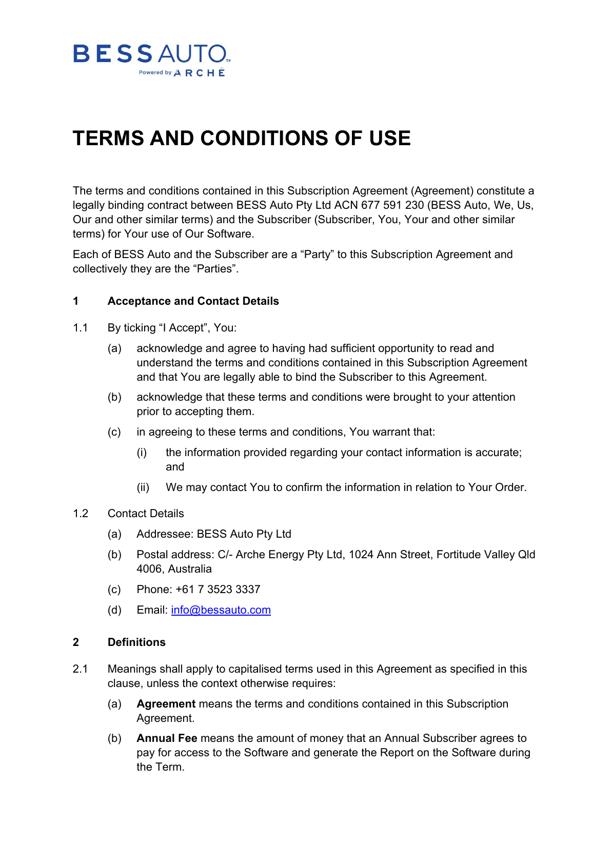 BESS Auto Terms and Conditions - page 1 of 12