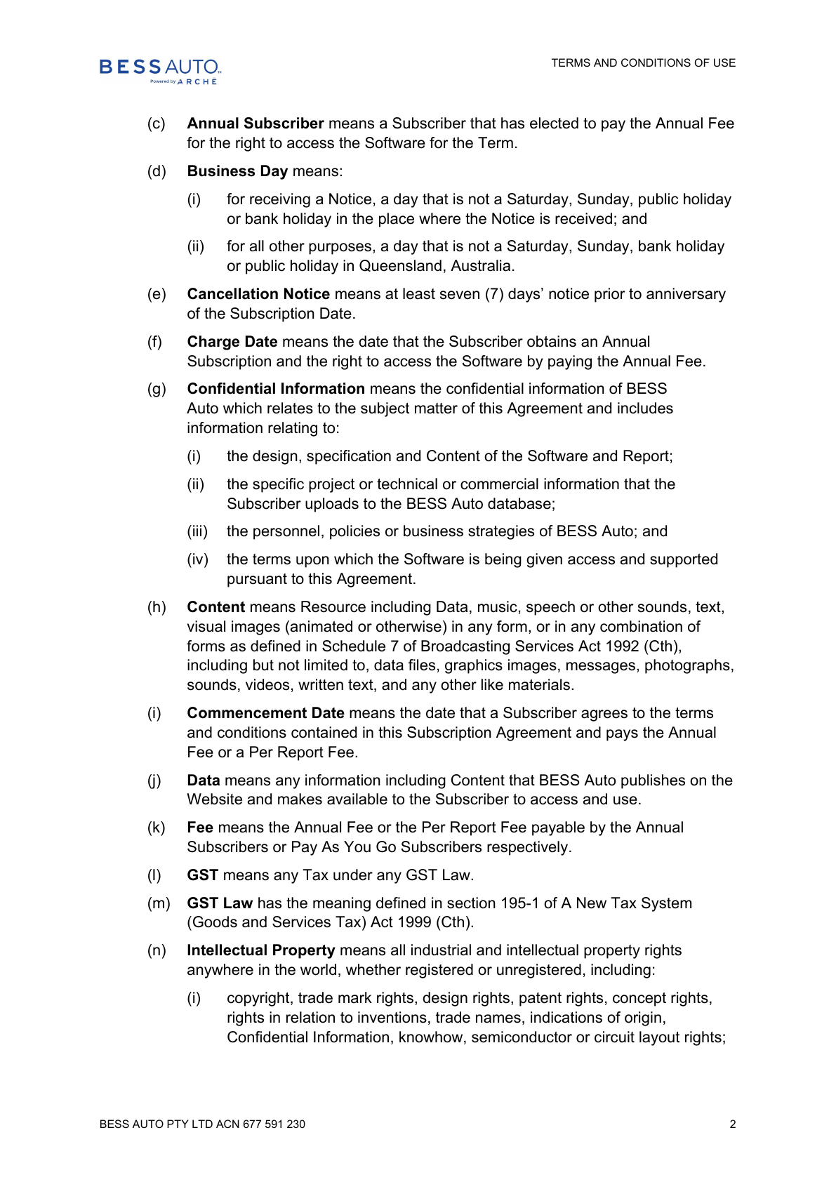BESS Auto Terms and Conditions - page 2 of 12